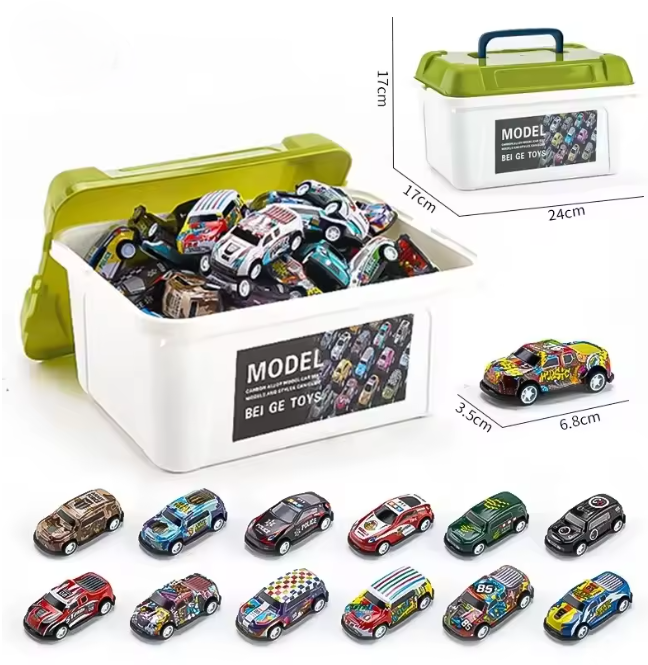 مجموعة نماذج سيارات صغيرة مصنوعة من خليط معدني مع صندوق تخزين ألعاب سيارات - Image 2