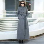 معطف صوفي سميك بياقة واقفة باللون الرمادي