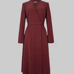 فستان نسائي عالي الخصر بحزام وياقة واقفة