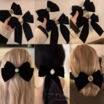 مشبك شعر على شكل ذيل حصان مخملي أسود للنساء