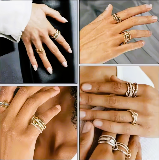 خاتم مجوهرات نحاسي بأربعة حلقات بلونين - Image 3