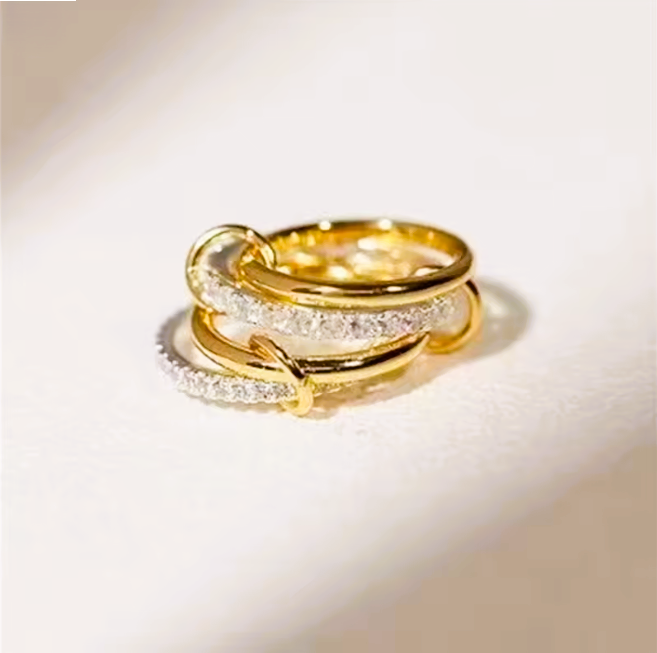 خاتم مجوهرات نحاسي بأربعة حلقات بلونين - Image 5