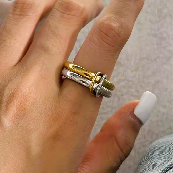 خاتم مجوهرات نحاسي بأربعة حلقات بلونين - Image 6