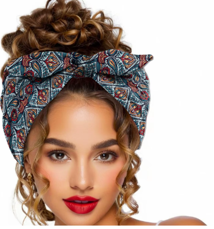 توسيع عقال مرن على الطراز البوهيمي المطبوع بعقدة أمامية على شكل أذن أرنب