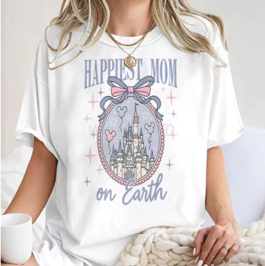 تيشيرتات بتصميم قلعة عتيقة، قمصان عيد الأم الجمالية بأكمام قصيرة، تيشيرتات نسائية