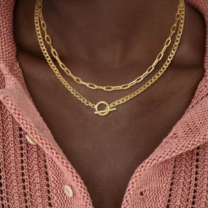 قلادة ذهبية الطبقات للنساء K مطلية بالذهب