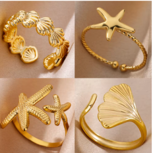 المحيط نجم البحر شل خواتم مفتوحة للنساء الذهب