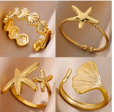 المحيط نجم البحر شل خواتم مفتوحة للنساء الذهب